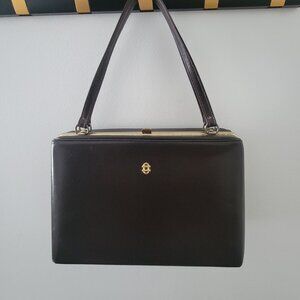Vintage Mid Century Modern MCM Brown Leather Handbag Purse